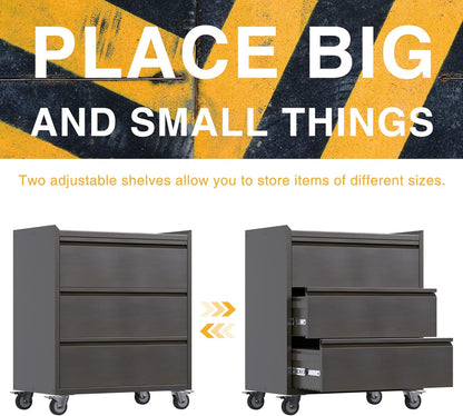 Gereedschapskast met 3 laden, gereedschapswagen garagekast met wielen, metalen kast ideaal voor gereedschappen en accessoires