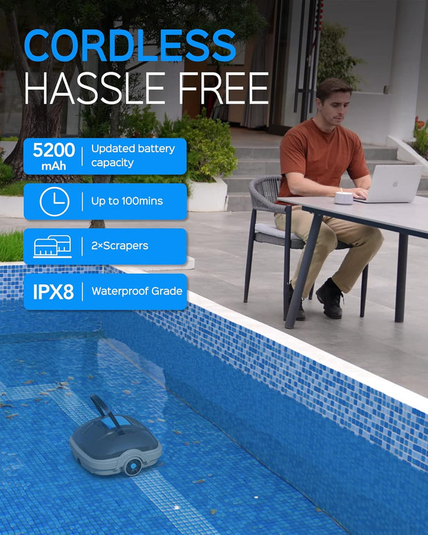 Zwembadstofzuigers - Zwembadrobot - Automatische Zwembadreiniger - met Automatisch Parkeren - Twee Waterinlaten - 100min. Autonome Zwembadstofzuiger - voor Zwembaden Onder de 80m² - Donkergrijs