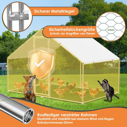 Randaco Chicken Coop XXL 3 x 6 x 2 m Galvanised Steel Outdoor Poultry Run with Lock and Waterproof PE Colouring Cloth for Chicken Cage, Poultry, Small Animals - QUORE