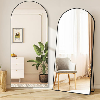 COFENY Boog full-body spiegel, 192 x 85 cm vloerspiegel met zwart frame, gewelfde staande spiegel, grote wandspiegel om te staan, leunen of hangen, vloerspiegel voor slaapkamer, woonkamer