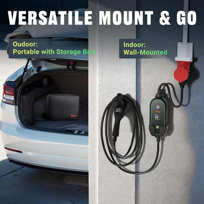 Tera Mobiele wandbox type 2 draagbaar: 11 kW 3 fasen 6-16 A 7,5 m CEE 5-pins EV-kabel oplader met vertraagd opladen en verstelbaar vermogen - autohouder