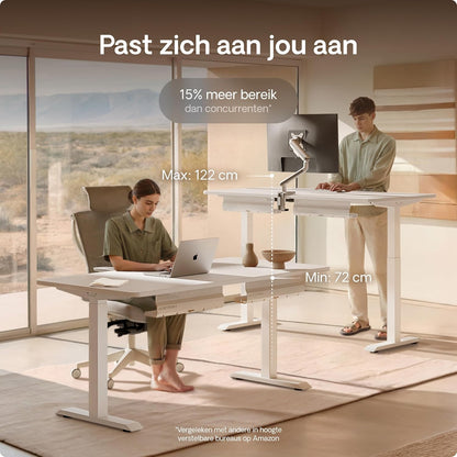 Desktronic Desk HomeOne - Height Adjustable 140 x 70 cm - Fast Twin-Motor Standing Desk - Very Stable Electric Standing Desk - One-Piece Table Top Standing Desk - Touch Screen Control - QUORE