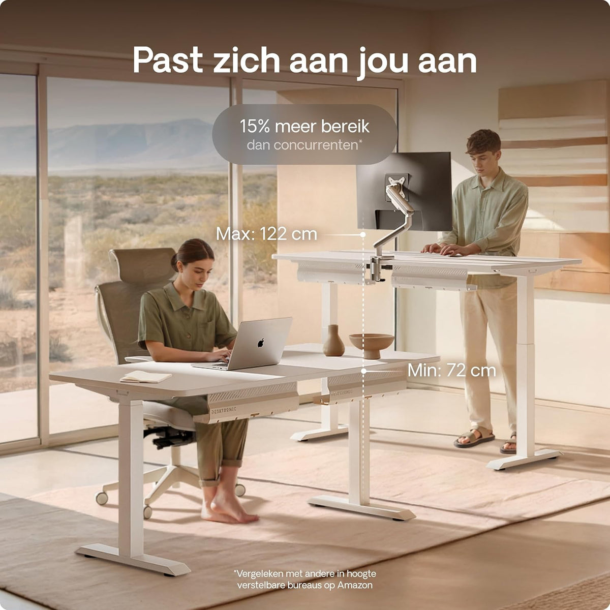 Desktronic HomeOne Desk - Height Adjustable 160 x 80 cm - Fast Twin-Motor Stand Desk - Very Stable Electric Standing Desk - One-Piece Table Top Standing Desk - Touch Screen Control - QUORE
