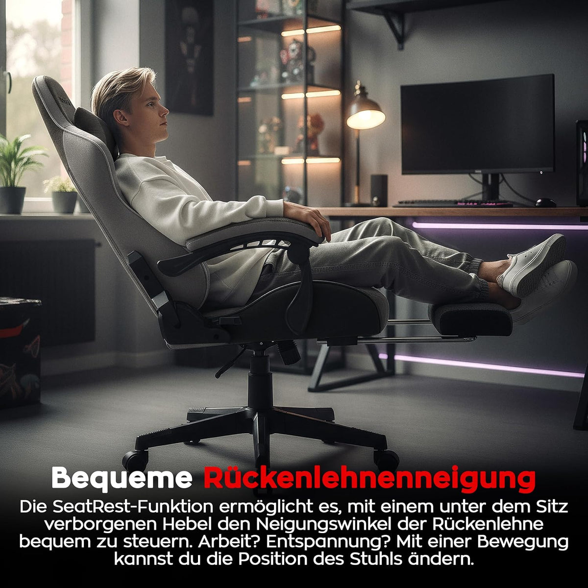 Gamingstoel – Bureaustoel – Computestoel – PC Stoel – Gamestoel – Ergonomisch Design – Verstelbare Voetsteun – Ademend Mesh – Geschikt tot 185 cm – Draaggewicht 140 kg