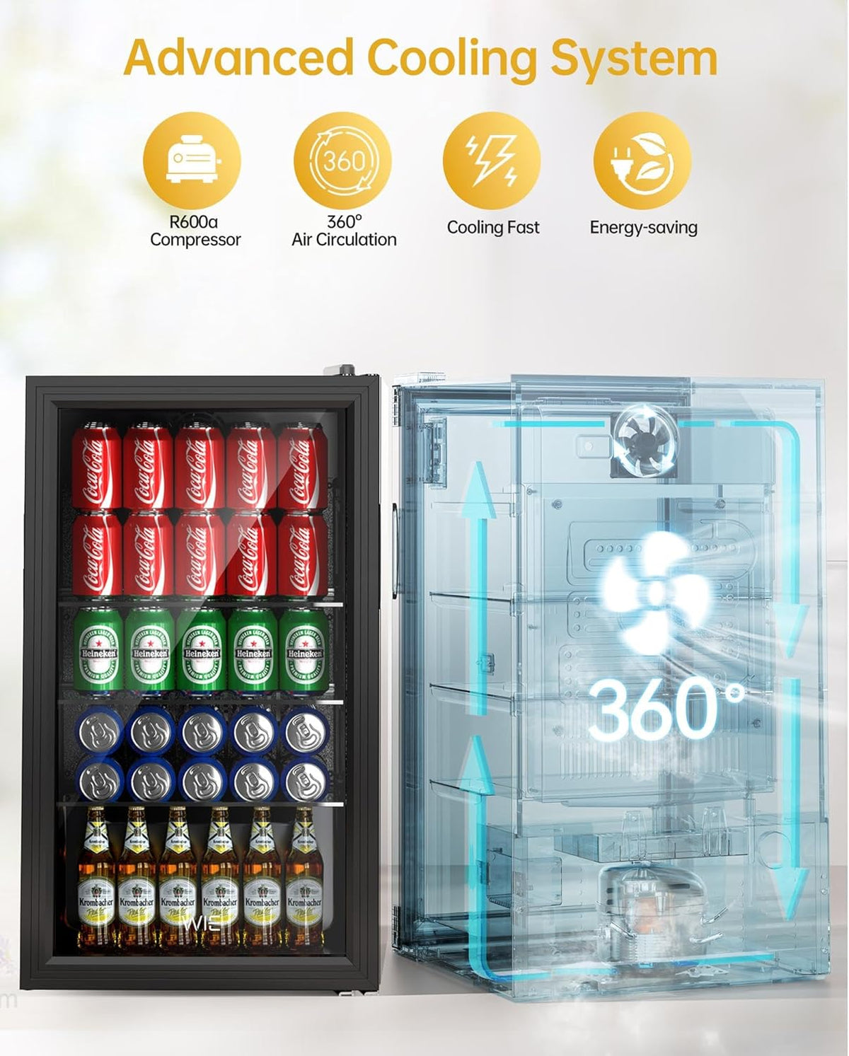 Mini-Koelkast – Drankkoelkast – Koelvitrine – Minibar – Bierkoelkast – 86 Liter Inhoud – 3 Verstelbare Planken