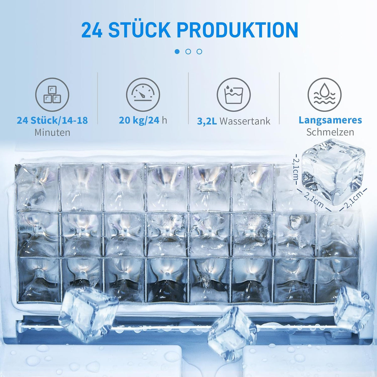 IJsblokjesmachine – IJsblokjesmaker – IJsbereider – Ijsmachine – IJsproducent – Tot 20 kg ijs per 24 uur – RVS behuizing met LCD-display