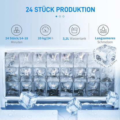 IJsblokjesmachine – IJsblokjesmaker – IJsbereider – Ijsmachine – IJsproducent – Tot 20 kg ijs per 24 uur – RVS behuizing met LCD-display