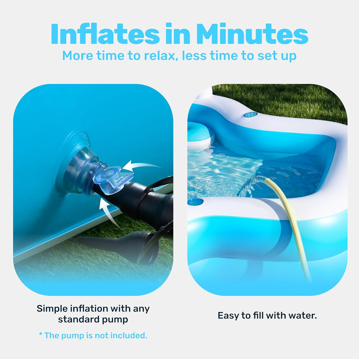 SLOOSH Opblaasbaar zwembad voor gezinnen met stoelen, 120" x 101" x 26" Full-Sized Blow Up Duurzaam verdikt bovengronds zwembad met rugleuning bekerhouders, zwembaden voor achtertuin zomer watergazon