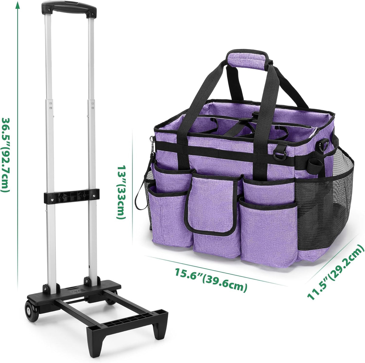 LoDrid Rolling Cleaning Caddy met afneembare trolley, draagbare schoonmaakwagen op wielen voor schoonmaakbenodigdheden met schouderriem voor huishoudsters, paars