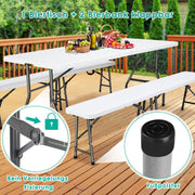 Inklapbaar Biertentset - Feesttentset - met Biertafel - Set van 2 Bierbanken - Tuinmeubelen - voor 8-10 personen - Ruimtebesparend - Weerbestendig - Robuust - voor Camping - Balkon - Buiten - Wit