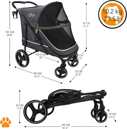 Huisdier wandelwagen CHAMP - XL grote hondenbuggy, huisdierbuggy, ruim, reiswagen huisdier, huisdierkinderwagen, inklapbaar, incl. regenhoes, bekerhouder, opslag, max. belasting 50kg, grijs