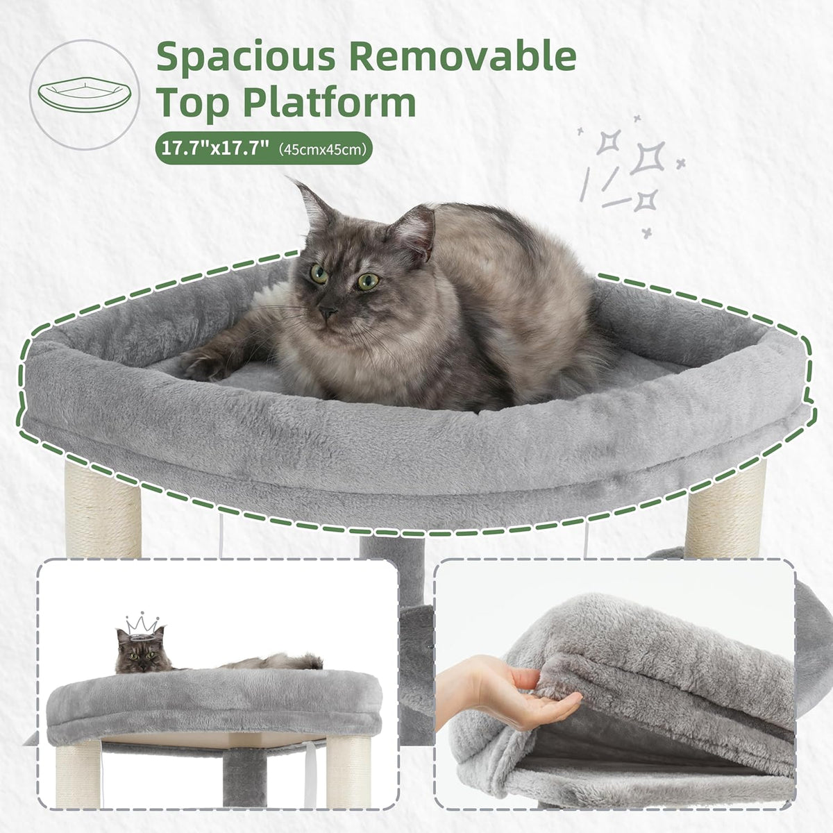Corner Cat Tree for Indoor Cats, Cat Tower with All Sisal Scratching Posts, Multi-level Cat Condo wth 2 Large Cat Caves, Big Top Perch, 2 Hanging Baskets, Sisal Ramp, Light Gray GCT035W