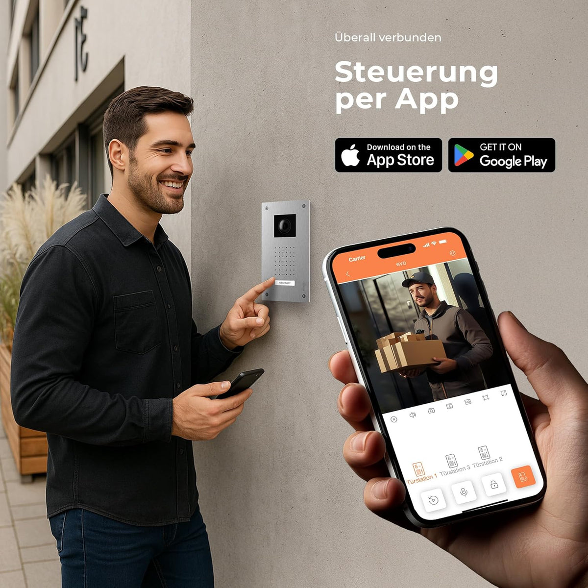 Entri Video deurintercomsysteem, inbouwdeurbel met camera, smartphone-app, 1 familiehuis, videodeurbel, 2 x 7 inch HD-monitor, Full HD-camera, intercom met deuropener en bel, 2 draden