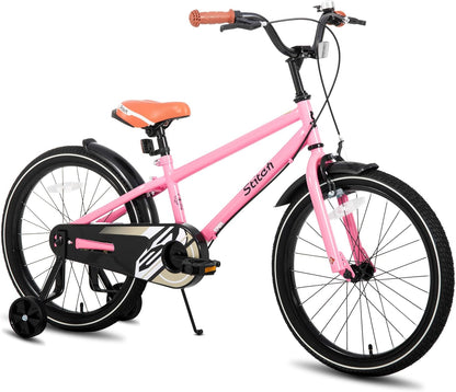 nuitirii kinderfietsen STITCH Vintage kinderfiets 18 inch, voor jongens en meisjes van 6-9 jaar, met stablizer en standaard, roze