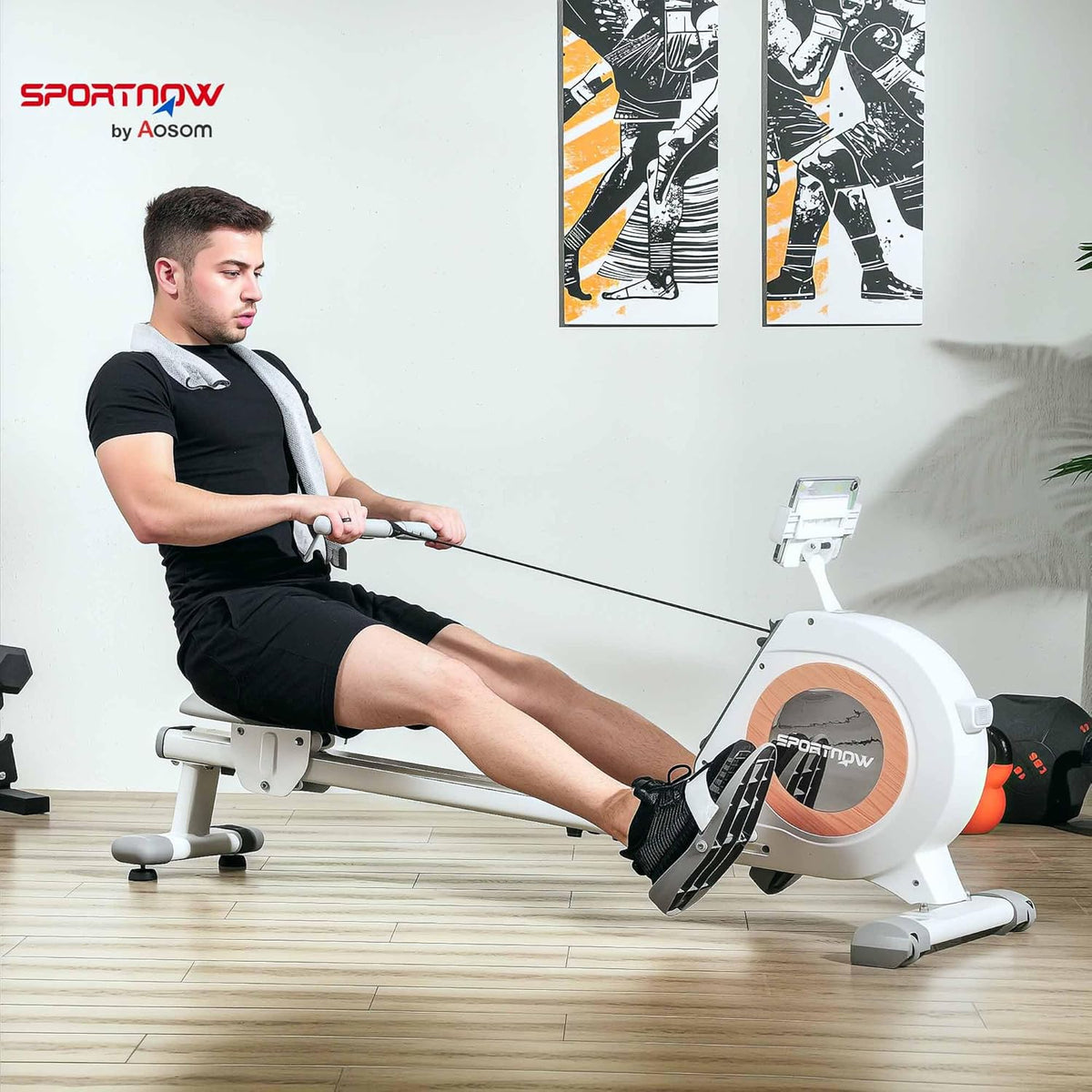 SPORTNOW Rudergerät für Zuhause, Magnetisches Rudergerät mit 16 Widerstandsstufen, LCD-Monitor, Rudermaschine mit Telephone/IPAD Dumbbell, für Cardio-Training, bis 150 kg load bar - QUORE