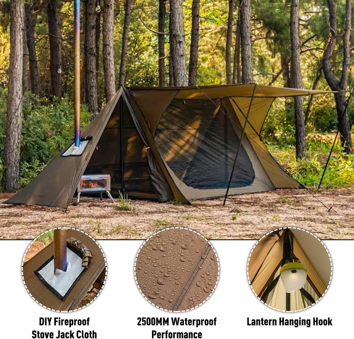 POMOLY Camping Hot Tent Bushcraft Tent, STOVEHUT 70 3.0 Shelter met 4 palen voor 1-2 personen wandelen, backpacken