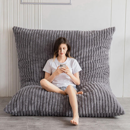 MAXYOYO Huge Bean Bag Bed, Square Bean Bag Chair, Large Faux Fur Sofa and Fluffy Filling for Adults Couples Guests (Corduroy Grey, 150x200cm)