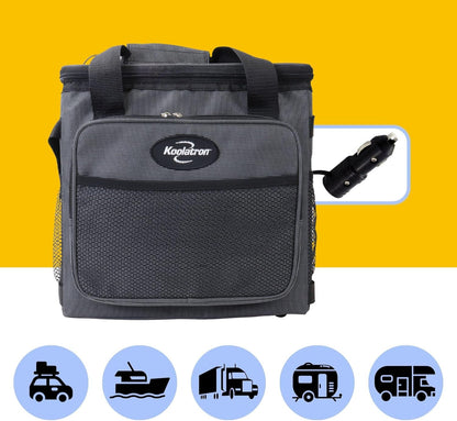 Koolatron Elektrische draagbare koeler plug in 12V auto koeltas, 26 qt (25 L) zwart/grijs zachte zijden draagbare auto koelkast w/DC netsnoer, verstelbare schouderriem, snoer opslag, road trip