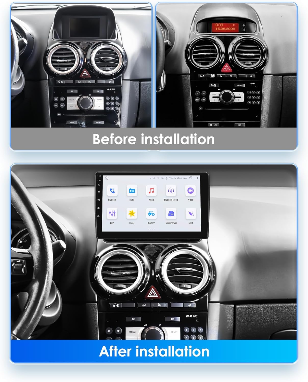 Android 13 autoradio 9 inch touchscreen 8-core voor Opel Corsa D 2007-2012 WiFi Wireless Android Auto & Wireless Carplay Bluetooth WiFi 4G GPS RDS AM/FM