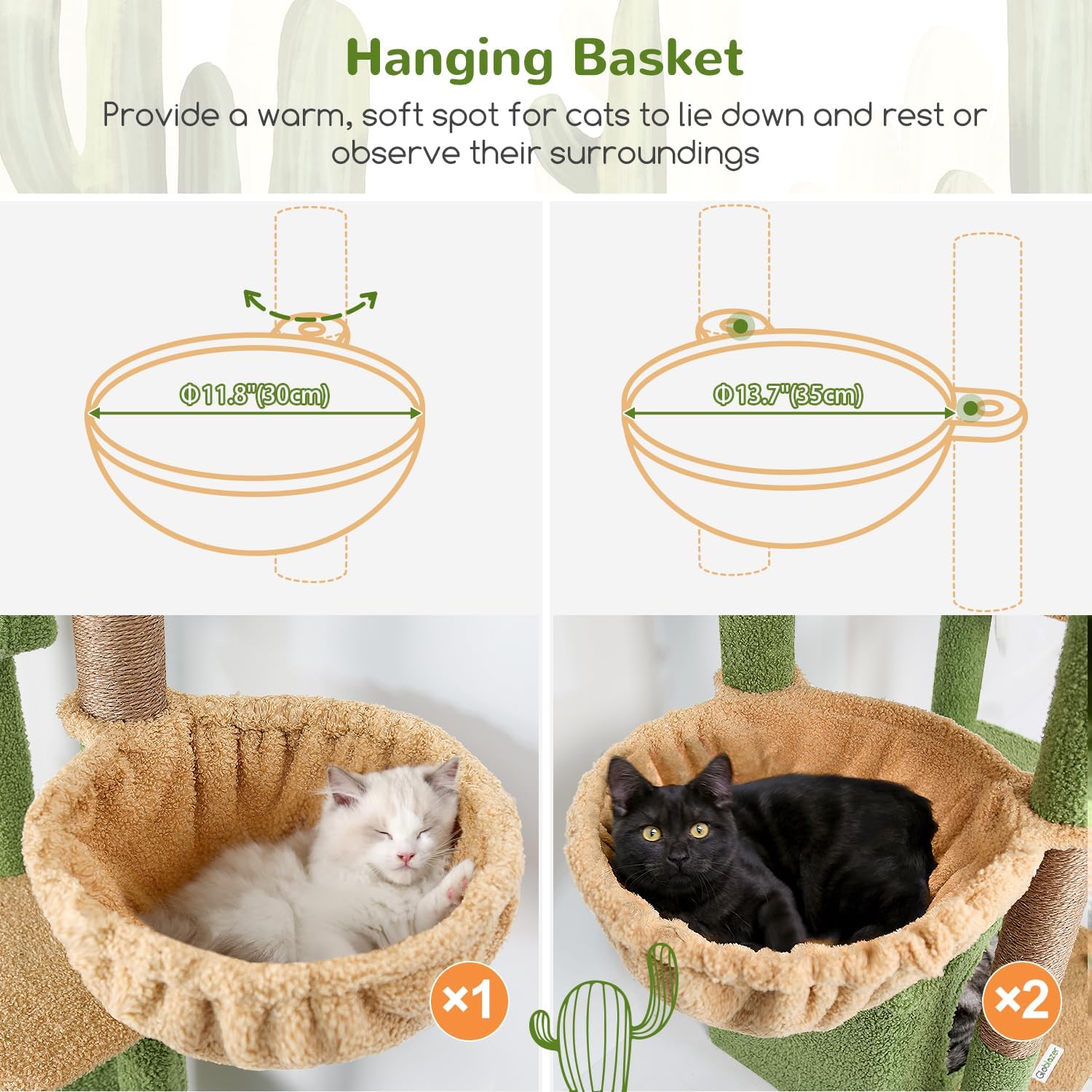 Globlazer Cat Tree Cactus Green Large, Scratching Post XXL High 204cm with 3 Cat House, 2 Large Platform, 2 Baskets Soft, Stable Cat Tower Luxury for 3-5 Large Cats Rest Playing (F80F, Green) - QUORE