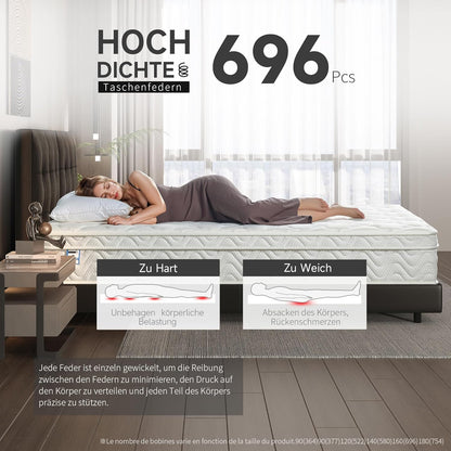 Z-hom Matras 120x200 cm, pocketveringmatras, hardheid H3, Hoogte 25cm, Orthopedische en zelfmodellerende eigenschappen, Hypoallergeen & Antibacterieel