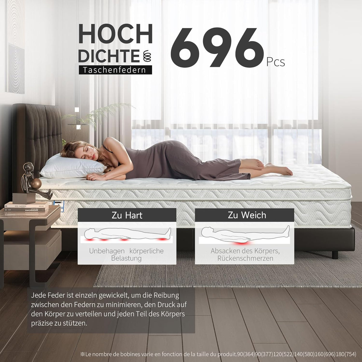 Z-hom Matras 160x200 cm, pocketveringmatras, hardheid H3, Hoogte 25cm, Orthopedische en zelfmodellerende eigenschappen, Hypoallergeen & Antibacterieel