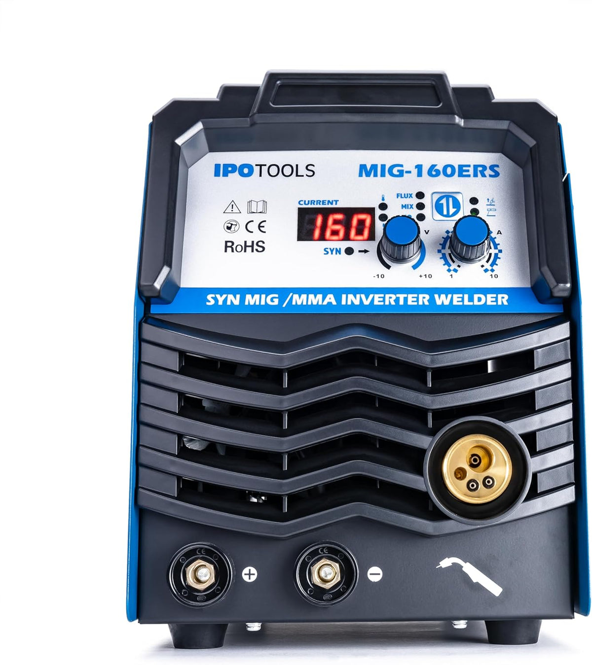 IPOTOOLS MIG-160ERS 5in1 MIG MAG lasapparaat - beschermgas lasapparaat met 160 ampère Inverter FLUX/vuldraad lasapparaat zonder gas geschikt voor elektroden/E-hand/Digitaal/IGBT / 230V / 7 jaar
