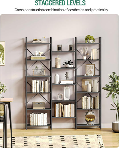 Hzuaneri Bookshelves, Freestanding Shelves, 17 Shelves, 6 Layers, Adjustable Distance, 24 x 152 x 186 cm, Load Capacity 340 kg, Living Room, Office Vintage Black BC10104B