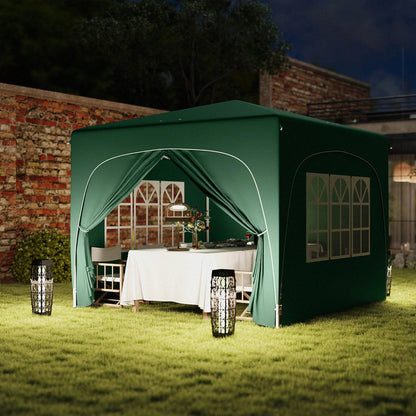Outsunny UPF50+ 3x3 m Pop Up Gazebo with Sides and Carry Bag, UPF50+, Height-adjustable Gazebo, Instant Event Shelter for Garden, Outdoor, Patio, Dark Green - QUORE