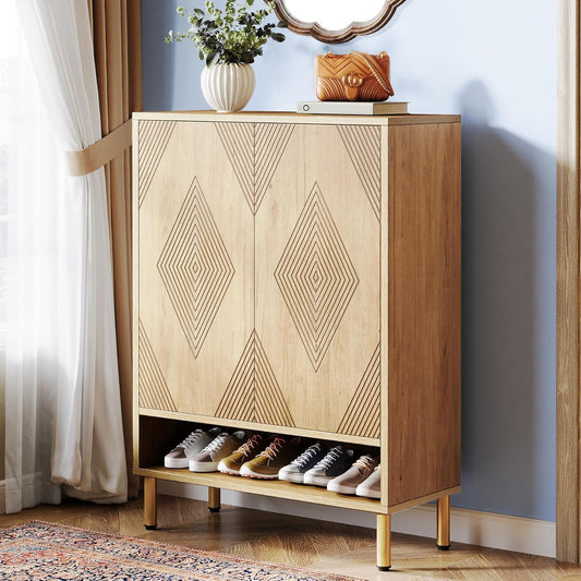 Tribesigns Shoe Cabinet with 2 Doors, 73 x 35 x 115 cm, 6 Tier Retro Shoe Rack, Shoe Drawer for 25 Pairs of Shoes Rack, Shoe Cabinet, Wooden Shelf, Organiser for Entrance, Hallway, Living Room (Brown)