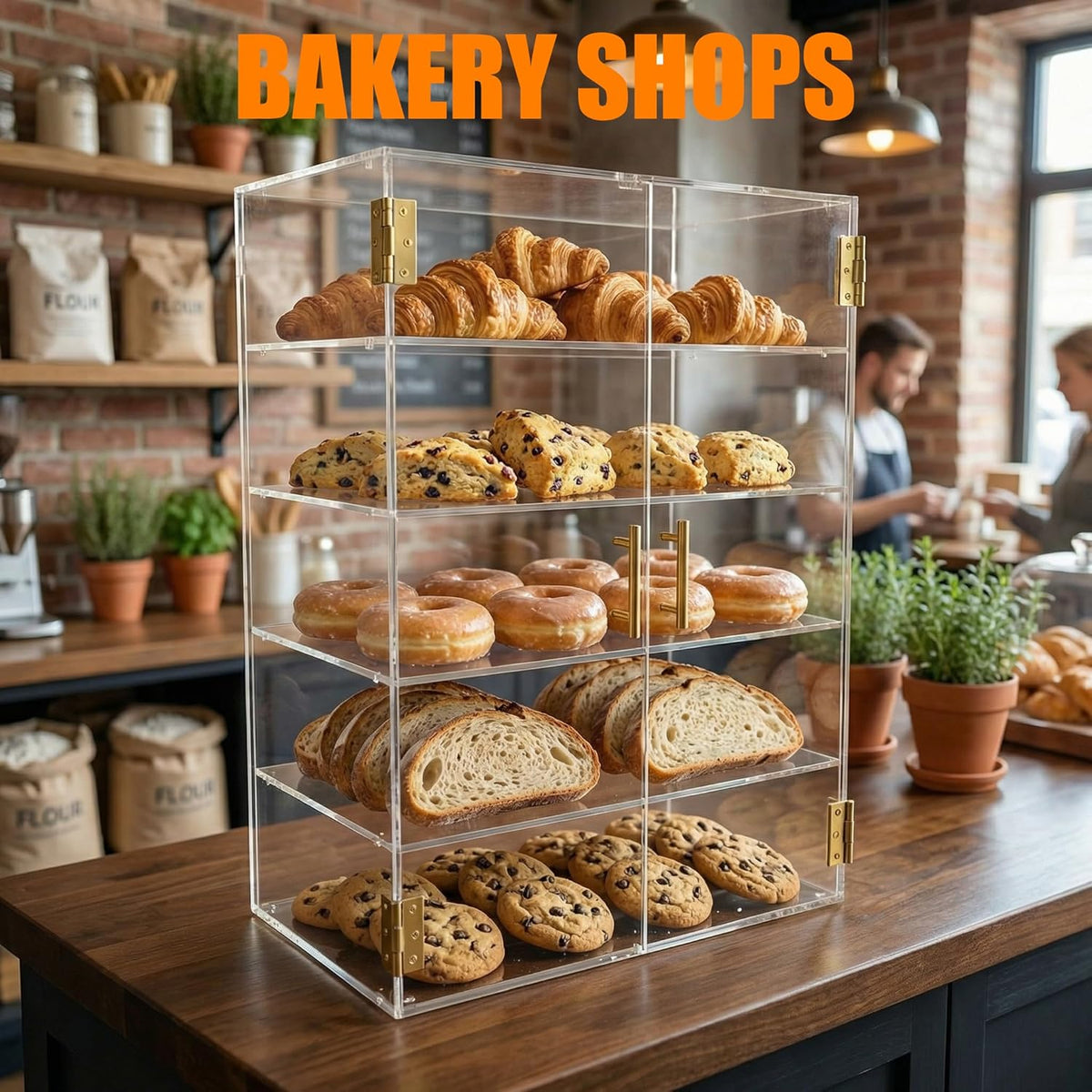 5-laags bakkerij vitrine met elastische automatische deur, 19,5 "x 24,7" x 10,3" acryl helder gebak vitrinekast aanrecht vitrine voedseldoos voor brood dessert koekjes bakken