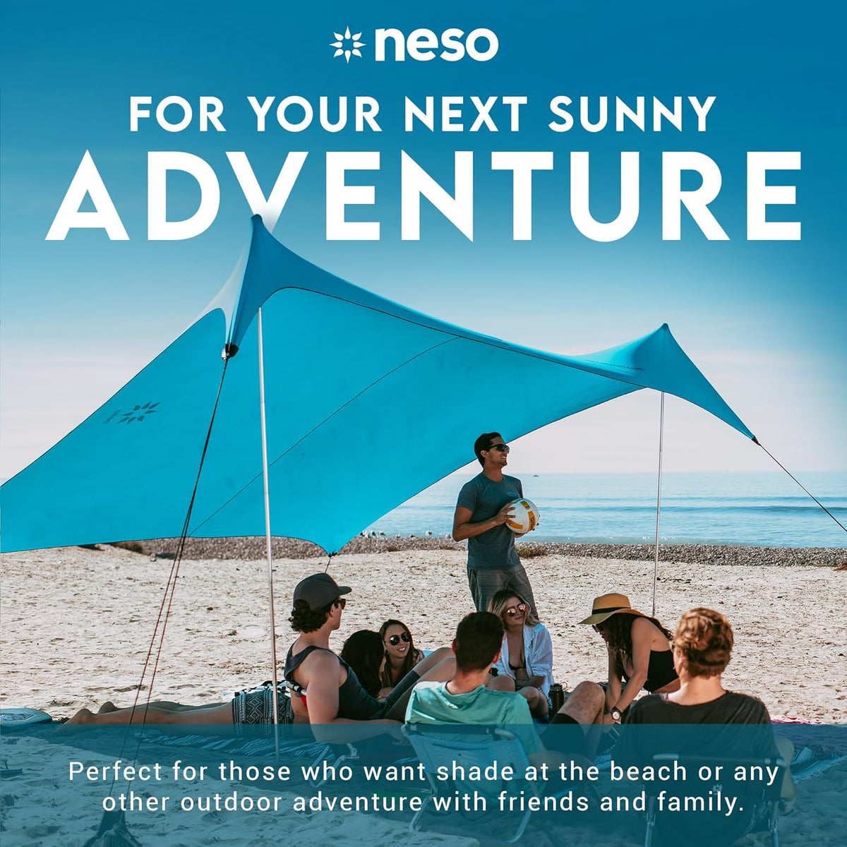 Neso Gigante Beach Tent, 2.5m High, 3.3m x 3.3m (11ft), Reinforced Corners and Cooler Compartment (Colour)