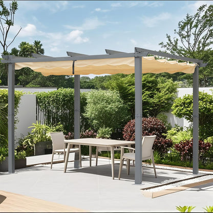 Angel Living Aluminium Pergola with Retractable Roof, Elegantly Designed Pavilion, Arbor with Water and UV Resistant Polyester Cloth, for Outdoor Use (Beige, 3x3m) - QUORE