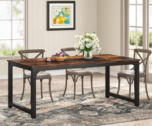 Tribesigns Dining Table, 180 x 90 x 77 cm, Industrial Kitchen Table for 6-8 People, Rectangular Dining Table for Dining Room, Kitchen, Living Room, with Robust Metal Legs, Rustic Brown