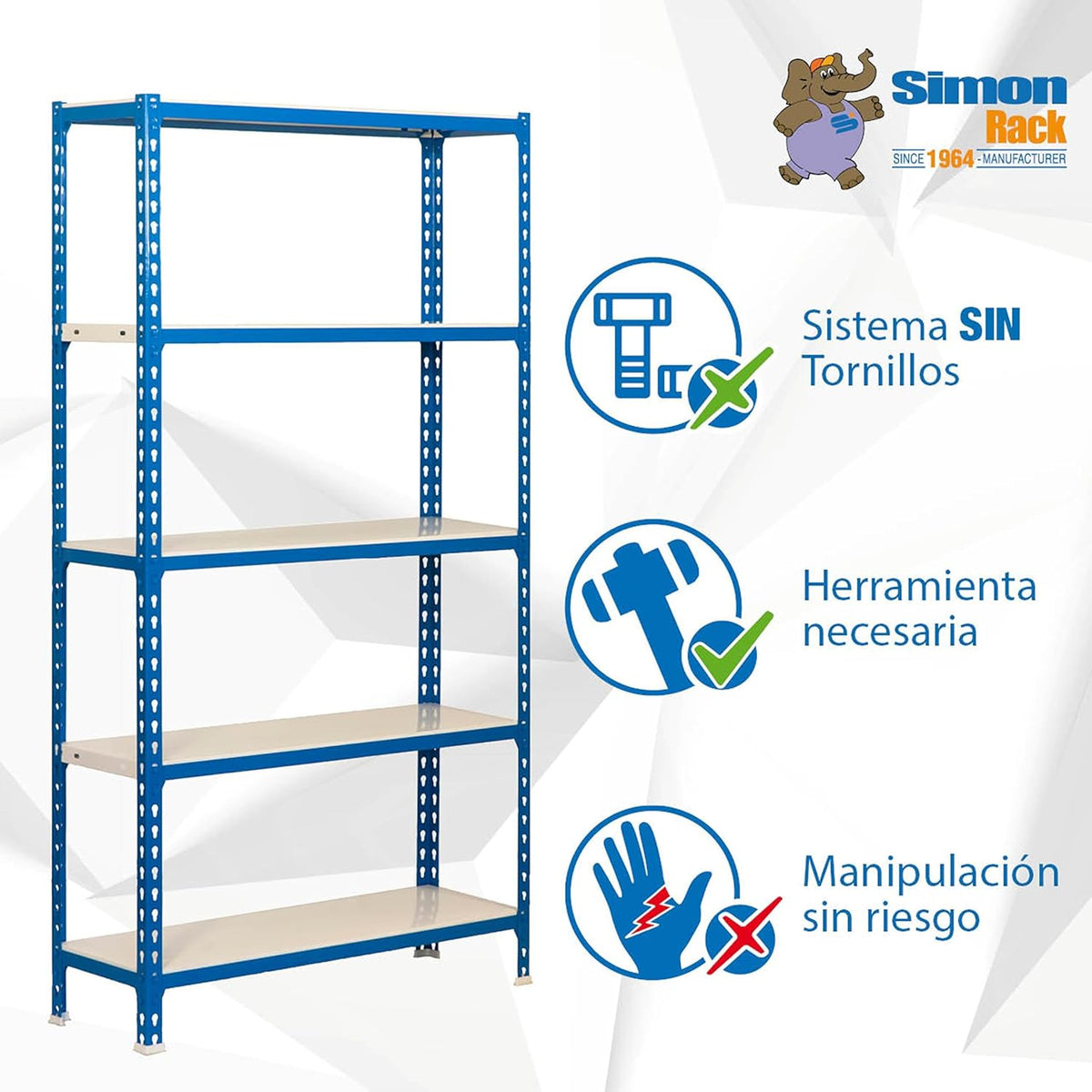 Simon Rack Stellingkast Metaal, 2000x1000x500 mm, Buigpunt 180, 5 Verstelbare Niveaus, Metalen Planken, Robuust Opslagrek voor Garage, Kelder en Werkplaats, Blauw/Wit – SimonClick