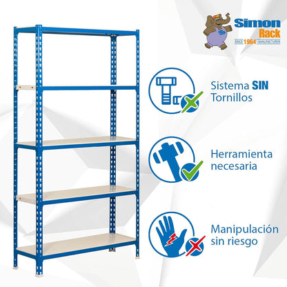Simon Rack Stellingkast Metaal, 2000x1000x500 mm, Buigpunt 180, 5 Verstelbare Niveaus, Metalen Planken, Robuust Opslagrek voor Garage, Kelder en Werkplaats, Blauw/Wit – SimonClick