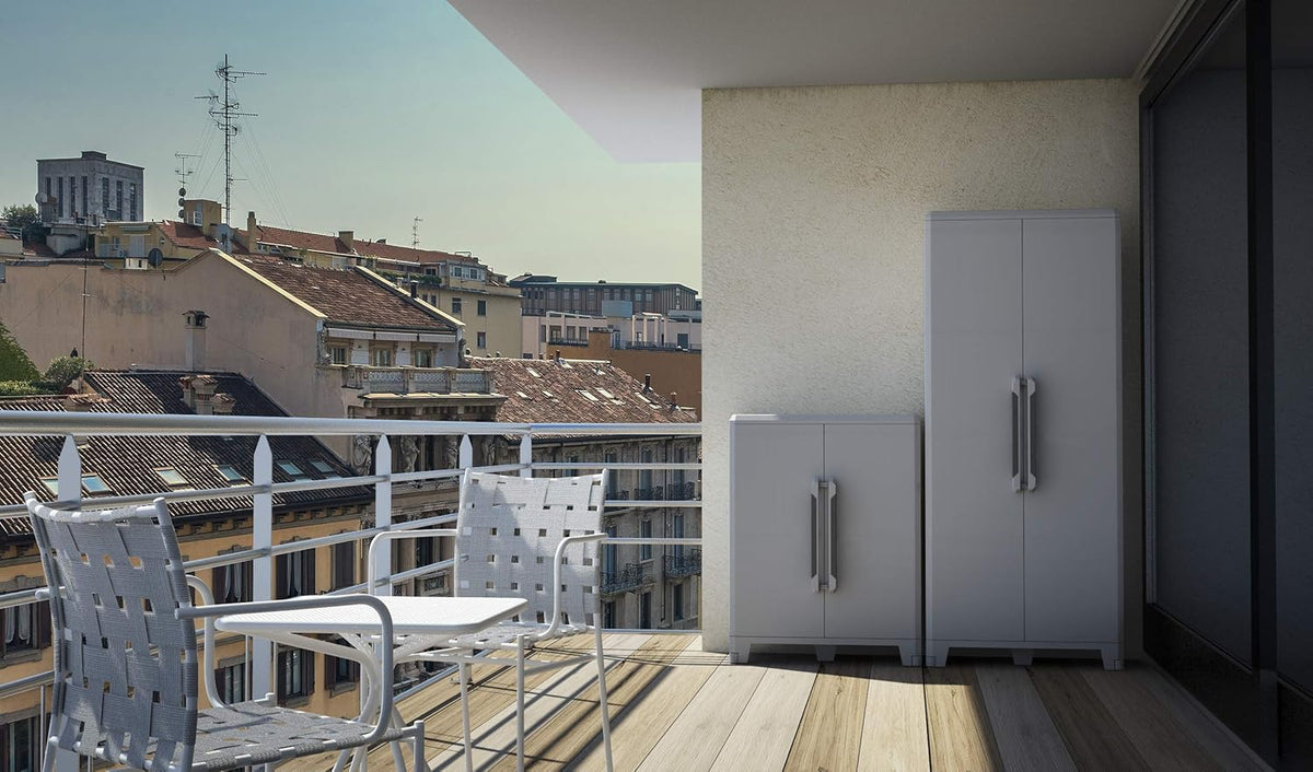 Terry, Transforming Modular 3 high cabinet for outdoor, 2 doors, material: plastic, dimensions: 78 x 43.7 x 143 cm - QUORE