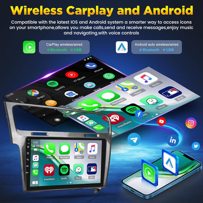 [4G+64G] Android Car Radio for Volkswagen VW Golf 7 2012-2020 with Wireless Carplay & Android Auto, 10.1 inch IPS Touch Screen Car Stereo with GPS, WiFi, 32EQ, Bluetooth 5.0, FM/RDS Radio