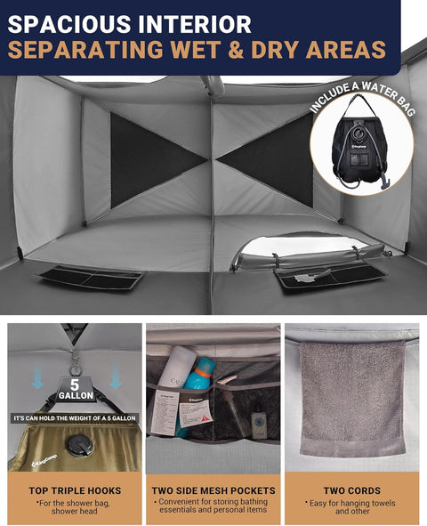 KingCamp Pop Up Dressing Veranderen Tent Douche Kamer Afneembare Vloer voor Camping Outdoor Strand Toilet Draagbare met Draagtas