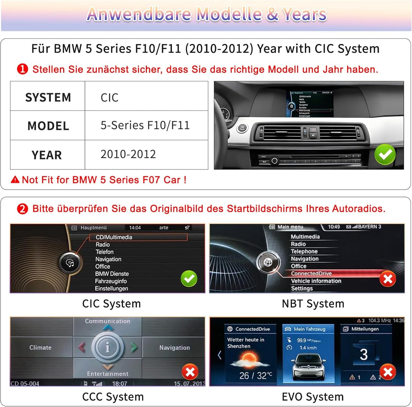 Android 14 autoradio met 10,25 inch touchscreen voor BMW 5-serie F10/F11 (2010-2012) – draadloos CarPlay/Android Auto, OEM-onderdelen, IPS HD-scherm, GPS, Mirror Link, alleen CIC-systeem