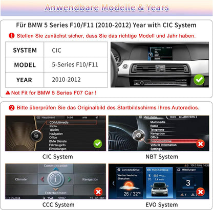Android 14 autoradio met 10,25 inch touchscreen voor BMW 5-serie F10/F11 (2010-2012) – draadloos CarPlay/Android Auto, OEM-onderdelen, IPS HD-scherm, GPS, Mirror Link, alleen CIC-systeem