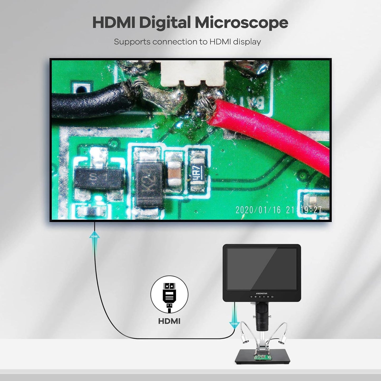 Digitale Microscoop – Soldeermicroscoop – Biologische Microscoop – Muntmicroscoop – HDMI Microscoop – 3 Verwisselbare Lenzen – UHD 2160P Video-opname