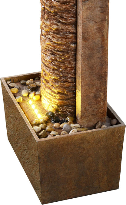 Teamson Home Tuin Buitenfontein Hoge Watervalfontein met Warme LED-verlichting Gelaagd Rotsontwerp Bruin