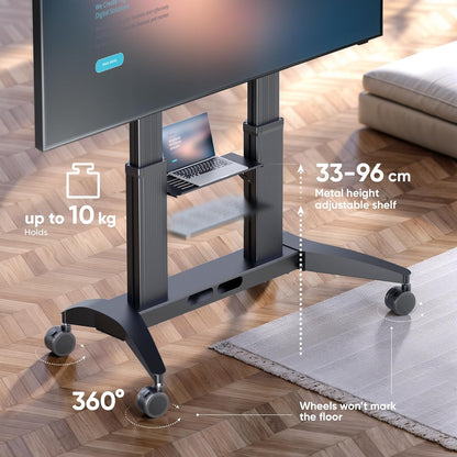 Verrijdbare TV-standaard – TV-wagen, TV-voet, vloerstandaard, tv-stand met wielen – Zwart – Voor 70-110 inch tv's – Draagvermogen tot 130 kg