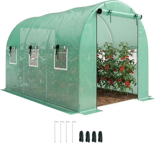 Outsunny Kas 3 x 2 x 2 m Foliekas met Oproldeuren, 2 Ritsdeuren & 6 Vensters Steunbalken Verlengde Randen, UV-bestendig Folietunnel, Winterbestendig, Groen - QUORE