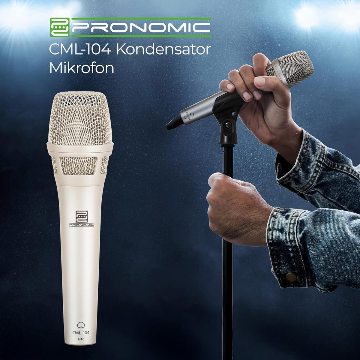 Pronomic CML-104 Condensatormicrofoon voor nauwkeurige geluidsopname - Handmicrofoon met windscherm - Nierfunctie microfoon - Studio-microfoon voor het podium - Incl. klem en tas