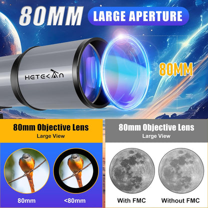 Telescoop, 80 mm diafragma 600 mm telescopen voor volwassenen, astronomische draagbare refractortelescoop voor kinderen en beginners, voor maansterobservatie met telefoonadapter en draagtas