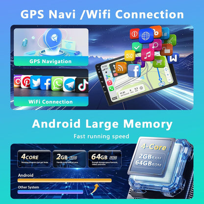 2+64G Auto Radio 2 din Android met Bluetooth GPS -Navigatie, Motorsi Dubbele din Carplay Radio Auto met Scherm, Stereo Auto Support Mirrorlink/FM/WIFI/USB/SWC + Achteruitrijcamera + Microfoon