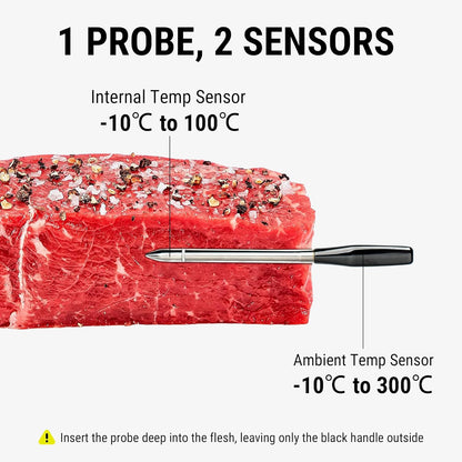 ThermoPro TempSpike Plus Draadloze vleesthermometer met verbeterde ultradunne sonde, 180 m, bluetooth-braadthermometer voor de buitengrill, rookoven, grillthermometer met app voor BBQ en keuken