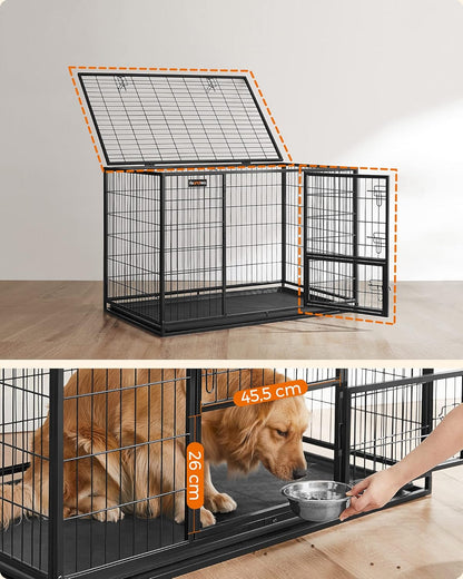 Hondenbench – Hondenkooi – Hondenbox – Hondenhok – Hondenren – Met Dubbele Deuren – Stabiele Metalen Constructie 122x75,5x80,5 cm